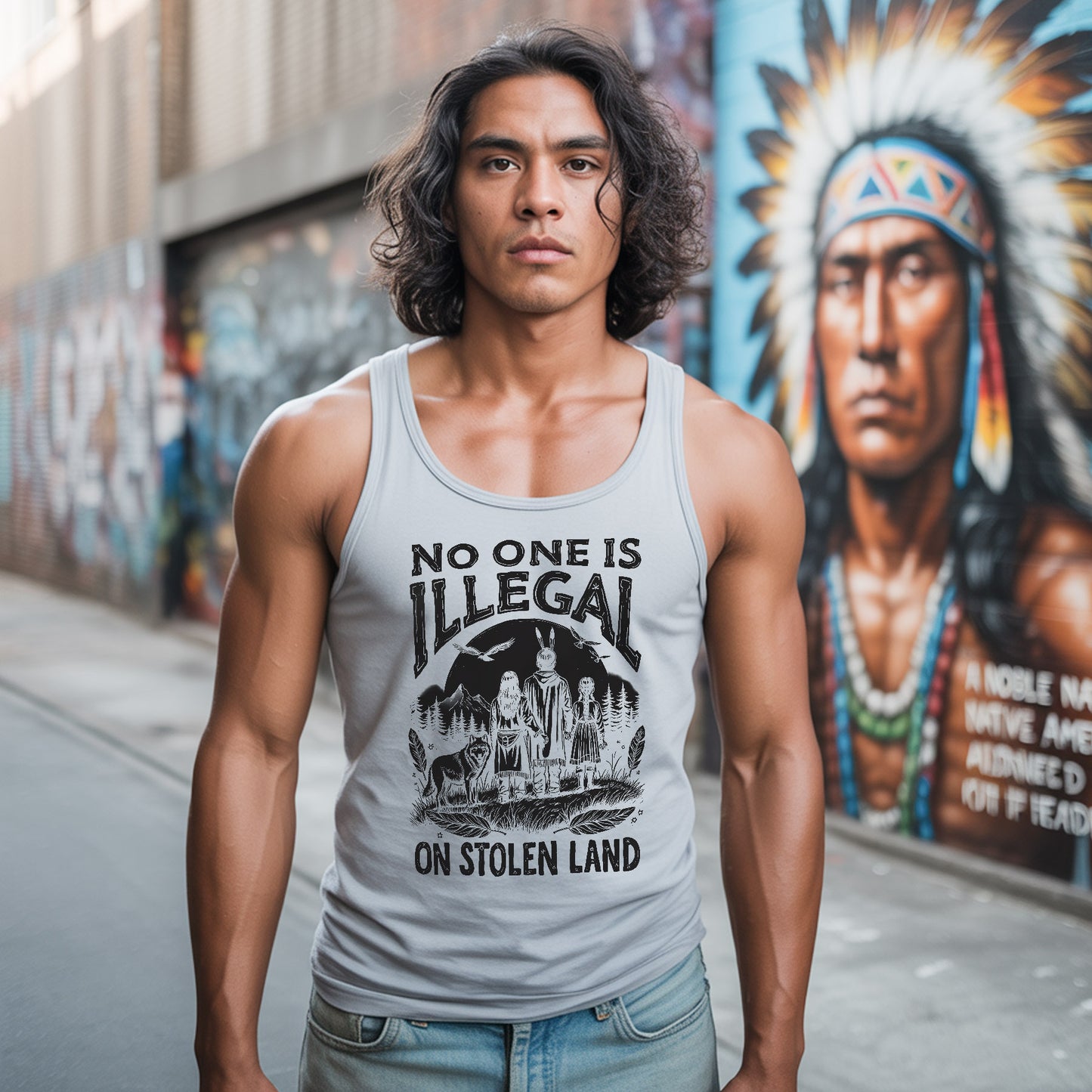 No One Is Illegal on Stolen Land Native American Unisex Tank Top