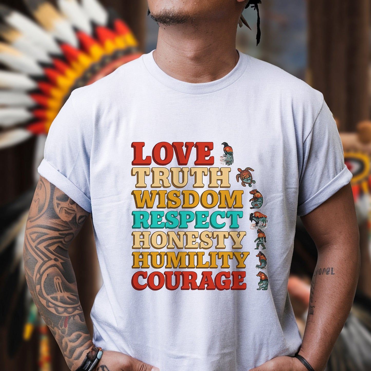 Seven Grandfather Teachings - Values Typography Unisex T-Shirt/T-Shirt V-Neck/Hoodie/Sweatshirt