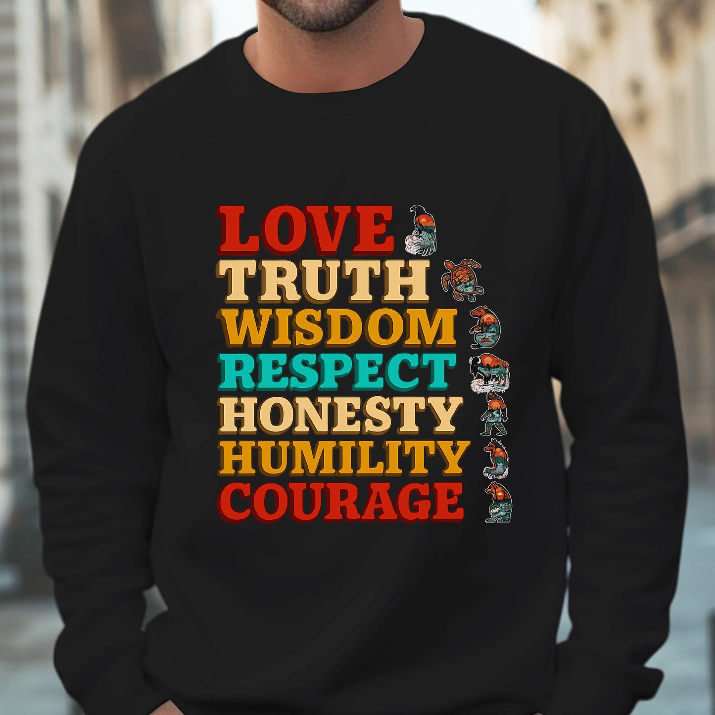 Seven Grandfather Teachings - Values Typography Unisex T-shirt/T-shirt V-neck/Hoodie/Sweatshirt