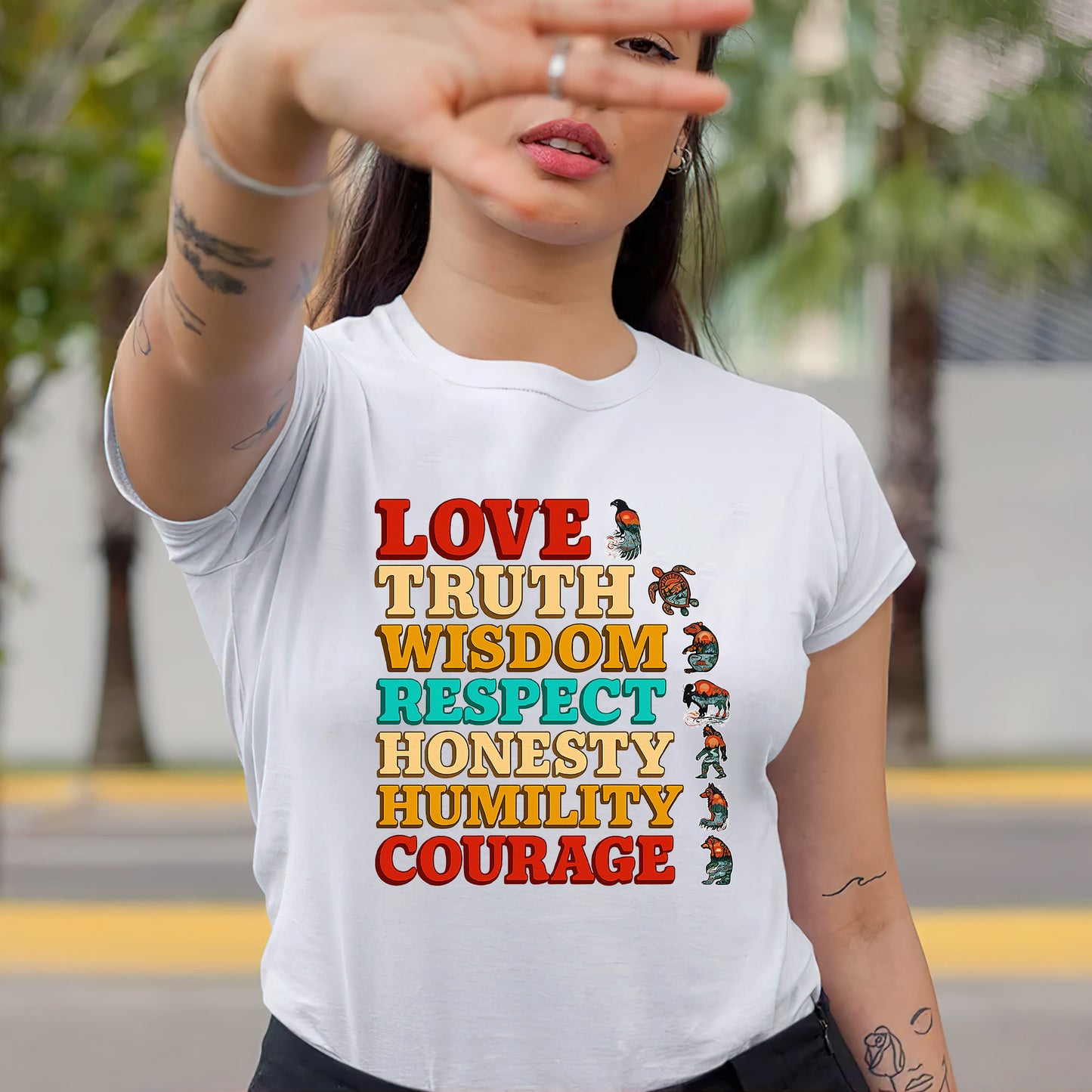 Seven Grandfather Teachings - Values Typography Unisex T-Shirt/T-Shirt V-Neck/Hoodie/Sweatshirt