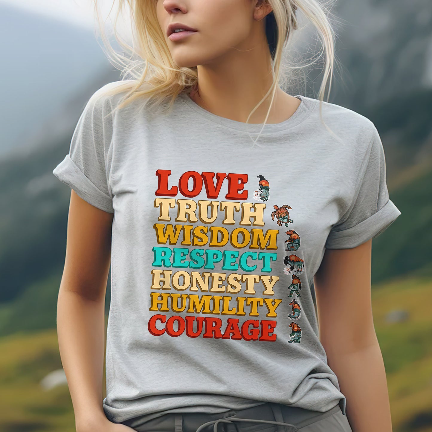 Seven Grandfather Teachings - Values Typography Unisex T-Shirt/T-Shirt V-Neck/Hoodie/Sweatshirt