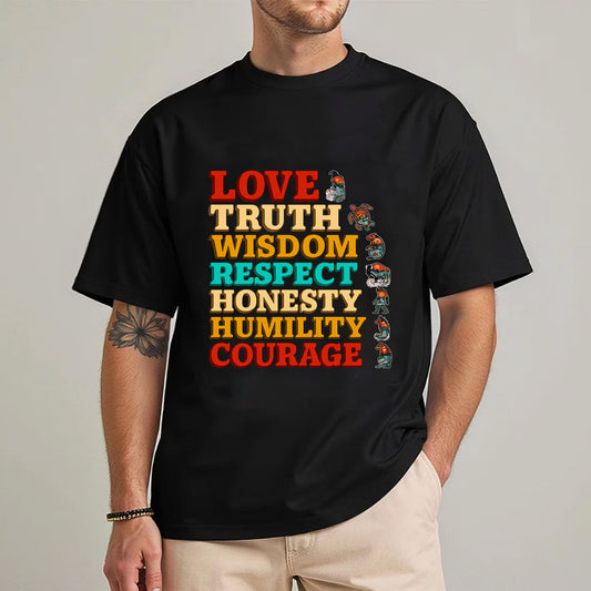 Seven Grandfather Teachings - Values Typography Unisex T-Shirt/T-Shirt V-Neck/Hoodie/Sweatshirt