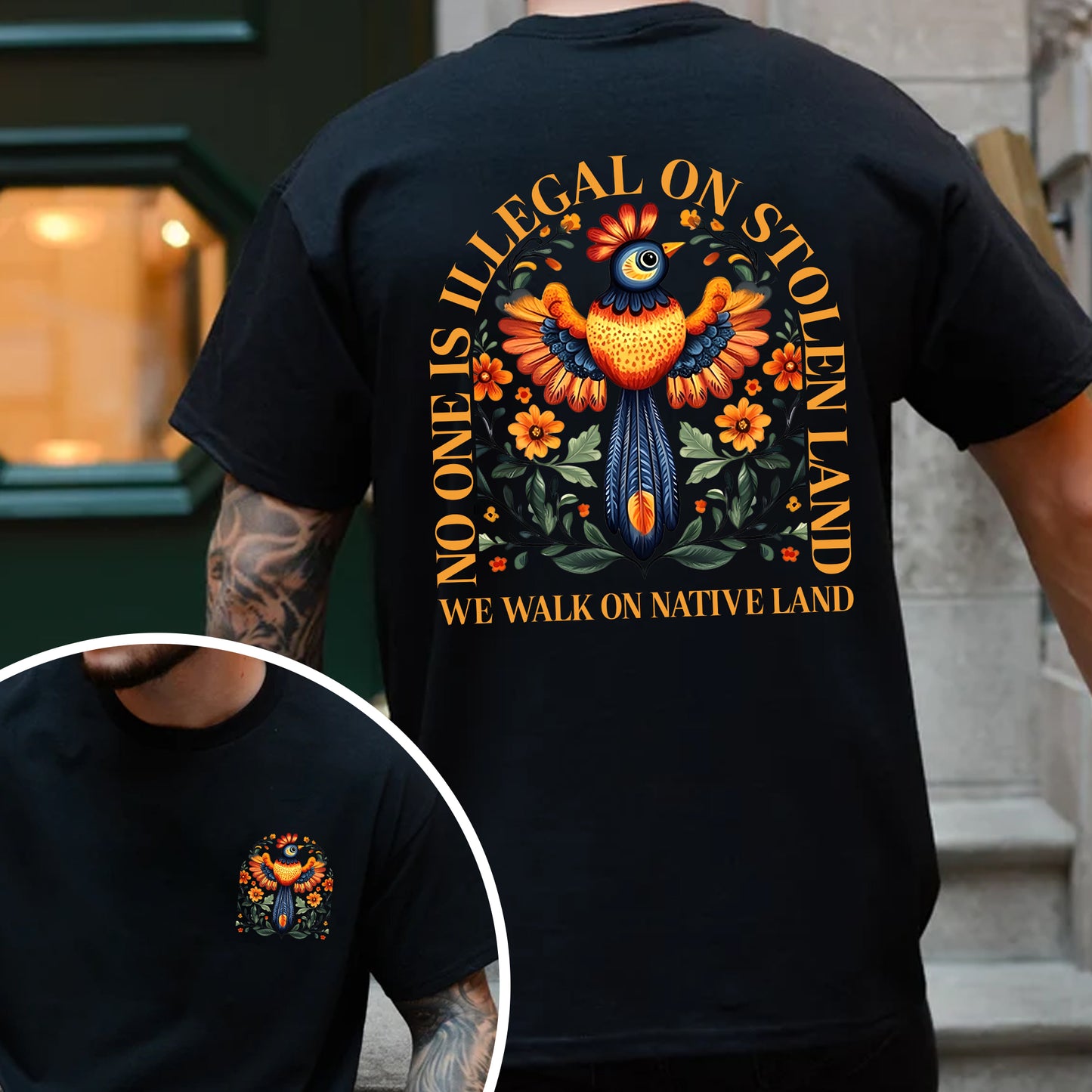 NO ONE IS ILLEGAL ON STOLEN LAND. WE WALK ON NATIVE LAND - Two sides - Unisex T-Shirt/T-Shirt V-Neck/Hoodie/Sweatshirt