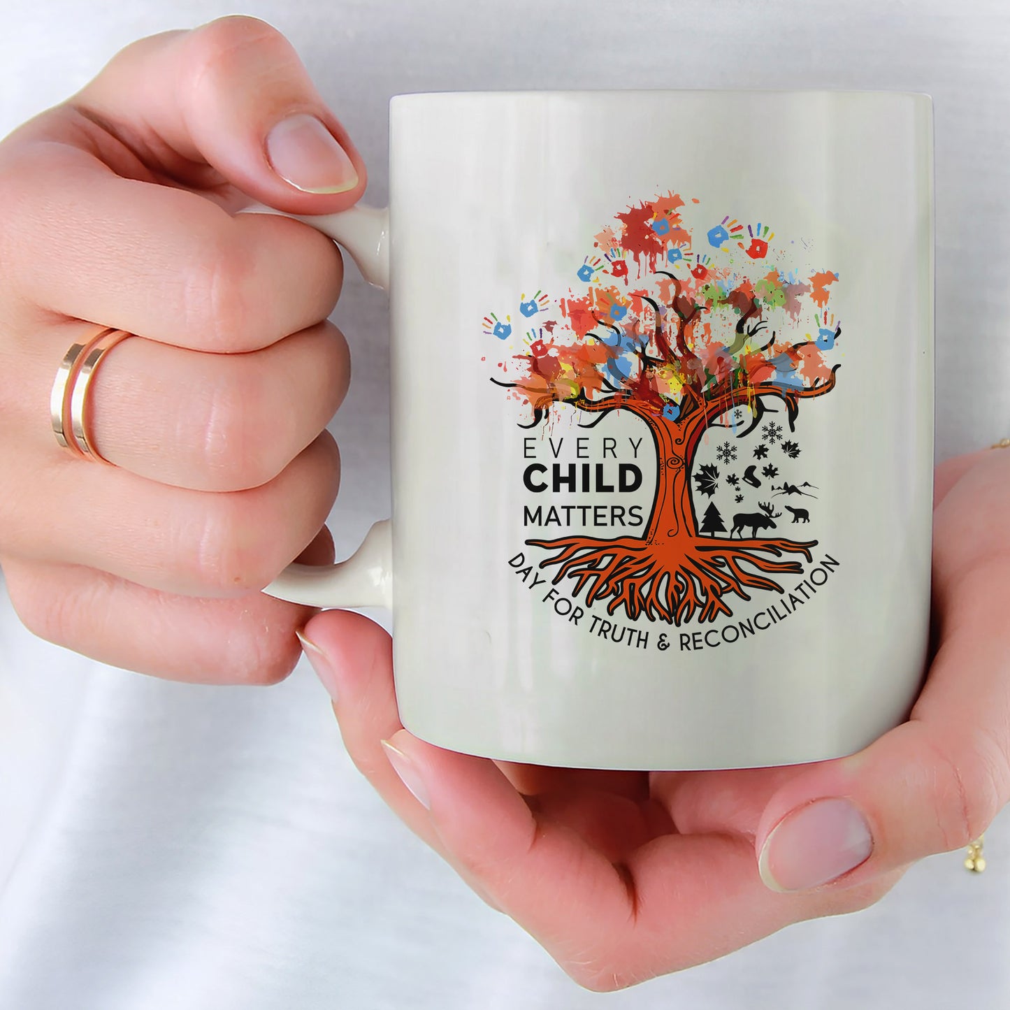 Every Child Matters Tree Of Life, Handprints Of Hope, And Healing Ceramic Coffee Mug