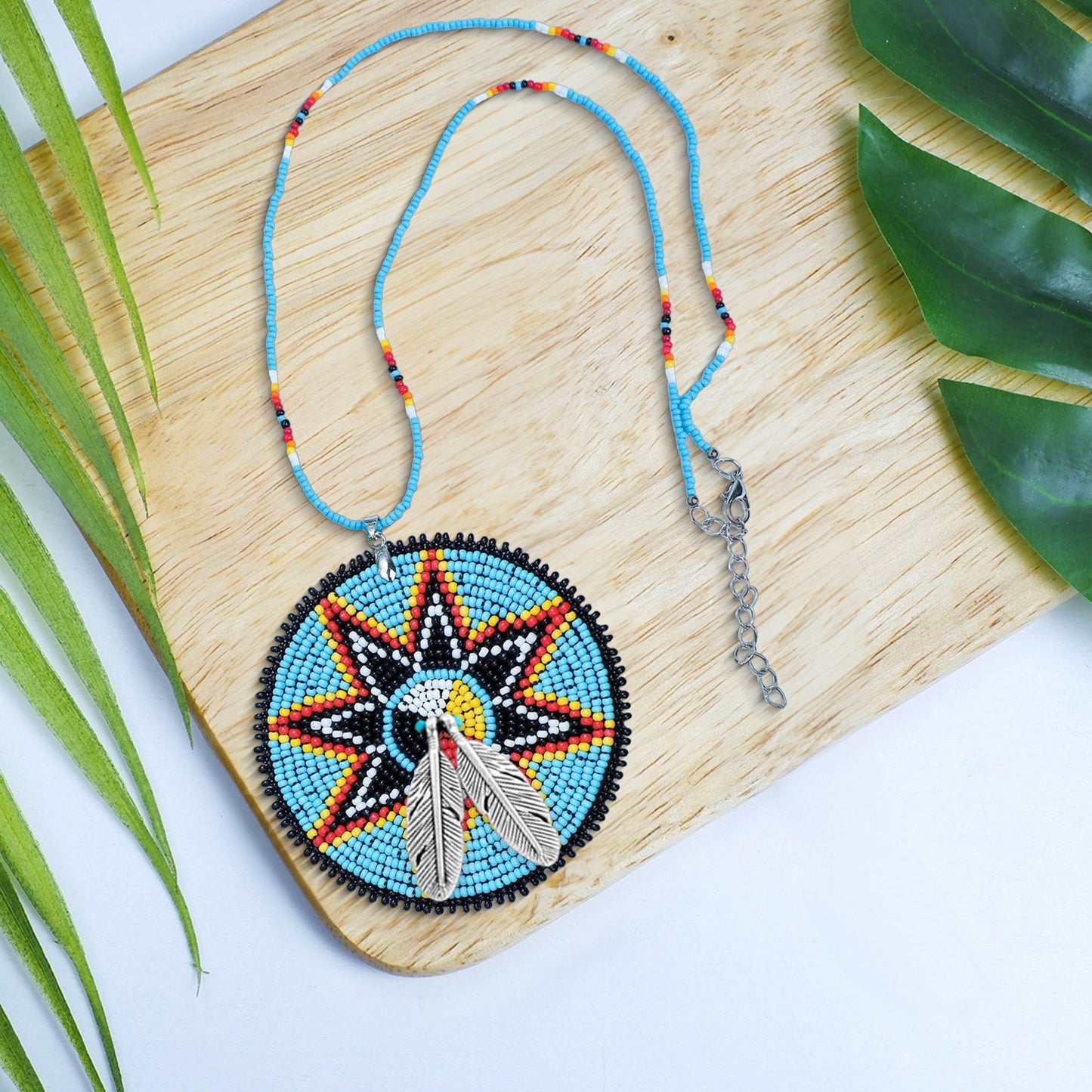 SALE 50% OFF - Medicine Wheel Star Handmade Beaded Patch Necklace