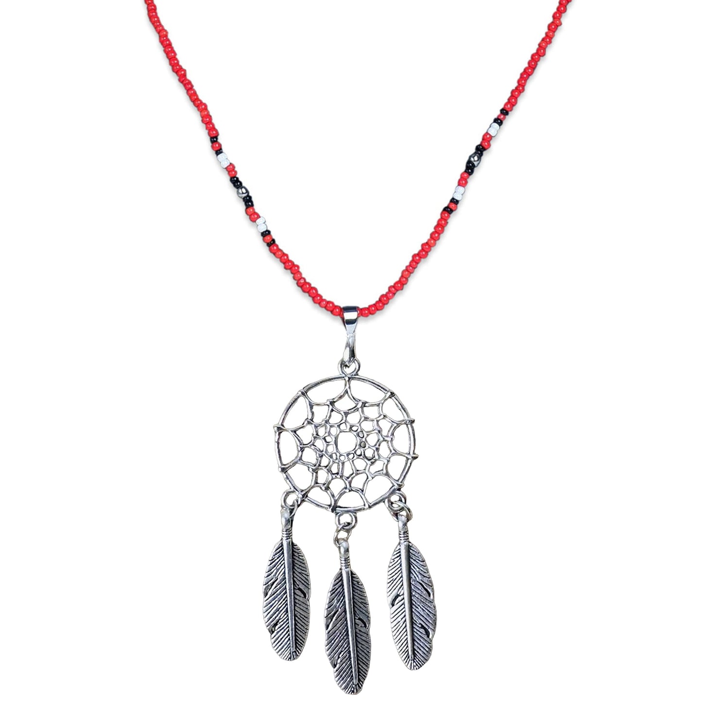 SALE 50% OFF - Long Silver Dreamcatcher Handmade Beaded Necklace For Women With Native American Style