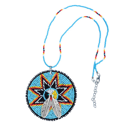 SALE 50% OFF - Medicine Wheel Star Handmade Beaded Patch Necklace