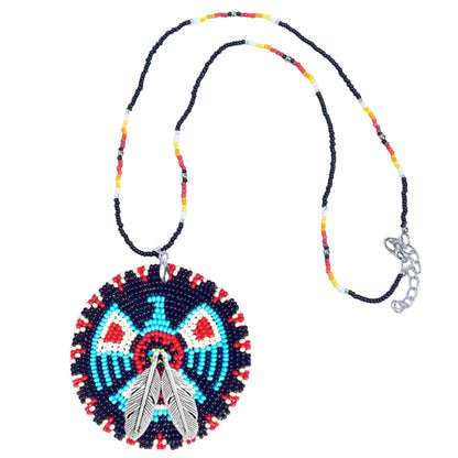 SALE 50% OFF - Dark Blue Thunderbird Beaded Patch Necklace Pendant Unisex With Native American Style