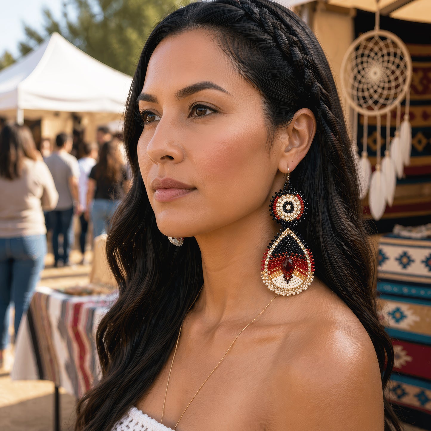 Handmade Beaded Teardrop Shape Post Earrings