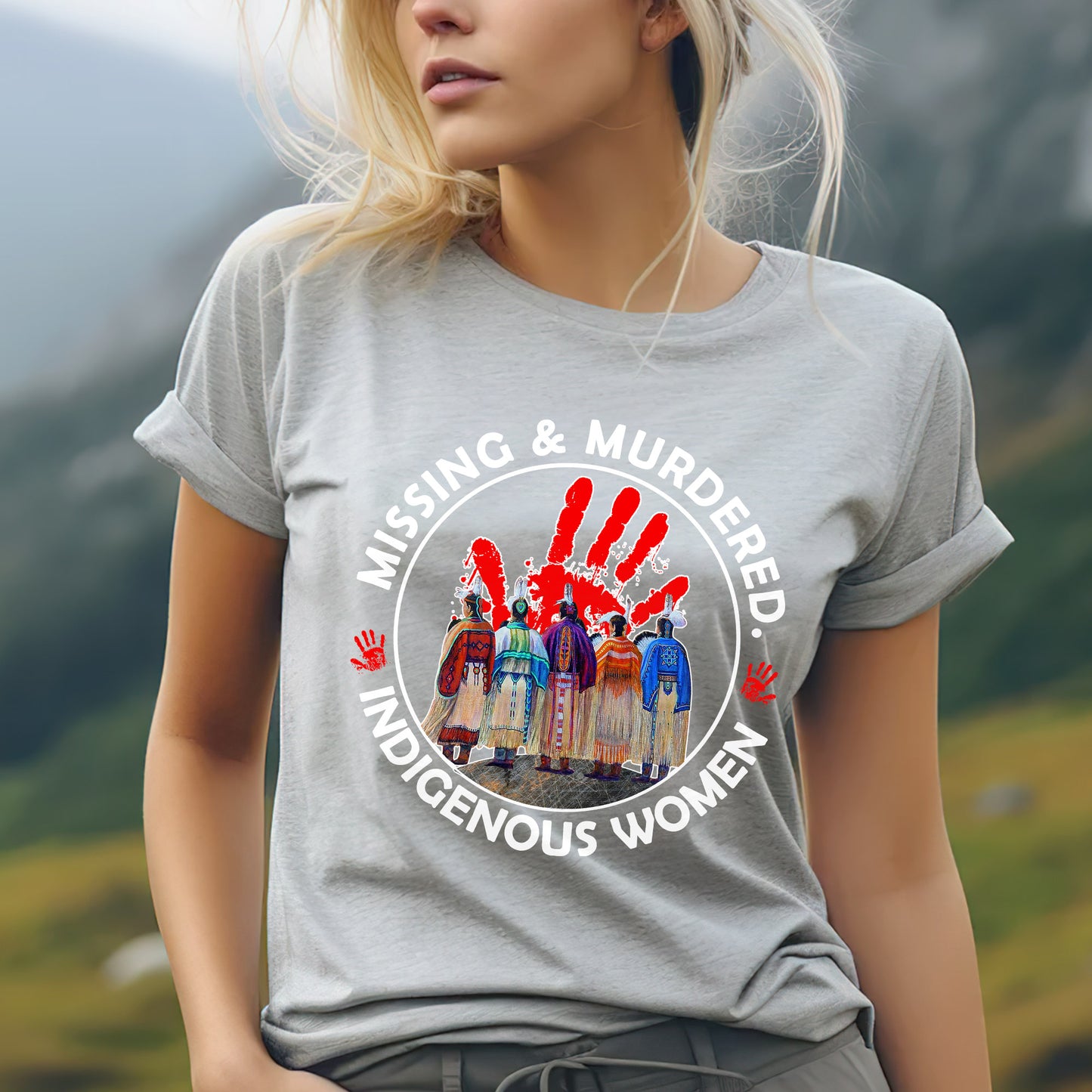 a woman wearing a t - shirt that says nursing and murdered indigenous women