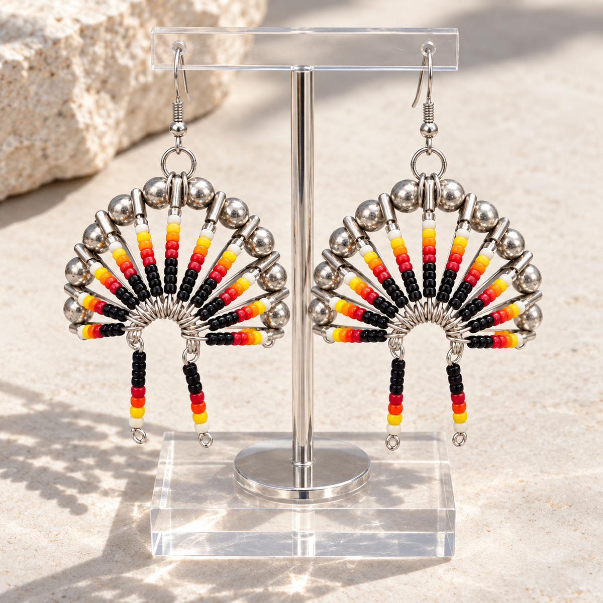 Native Chief Inspired Beaded Earrings - Handmade Tribal Jewelry