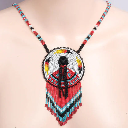 SALE 50% OFF - Handprint Handmade Beaded Wire Necklace Pendant Unisex With Native American Style