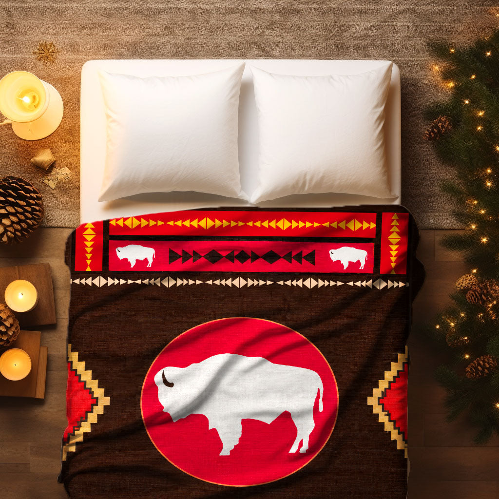 Sacred Buffalo Native Spirit Indigenous Bison Throw Decor Fleece Blanket