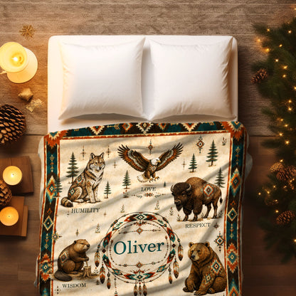 Custom Name Native American Animal Spirit Fleece Blanket