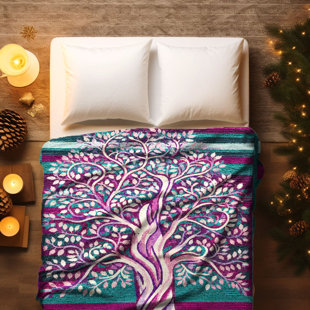 Sacred Tree of Life Native American Indigenous Inspired Wall Hanging Decor Fleece Blanket