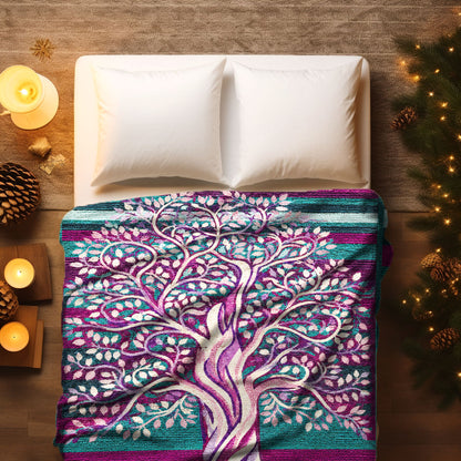 Sacred Tree of Life Native American Indigenous Inspired Wall Hanging Decor Fleece Blanket