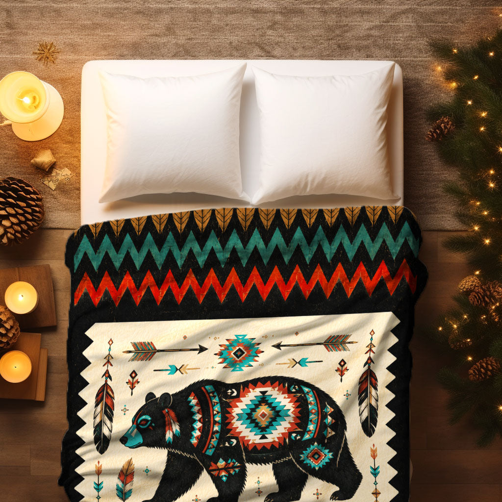 Native American Bear Fleece Blanket, Animal Spirit Gift