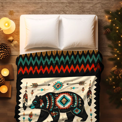 Native American Bear Fleece Blanket, Animal Spirit Gift