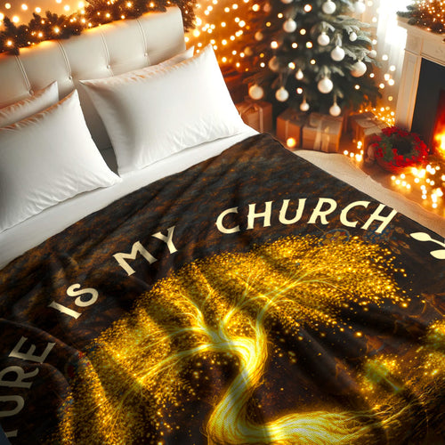 "Nature Is My Church, Love Is My Religion" - Mystical Glowing Tree Design For Blanket Soft and Warm