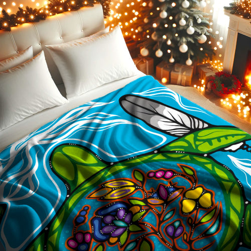 Native American Turtle Fleece Blanket, Indigenous Spirit Gift