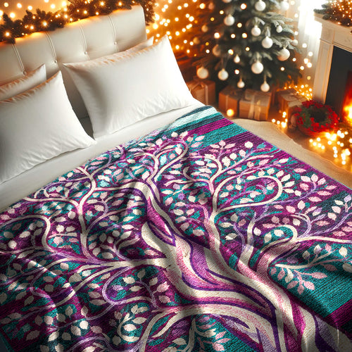 Sacred Tree of Life Native American Indigenous Inspired Wall Hanging Decor Fleece Blanket