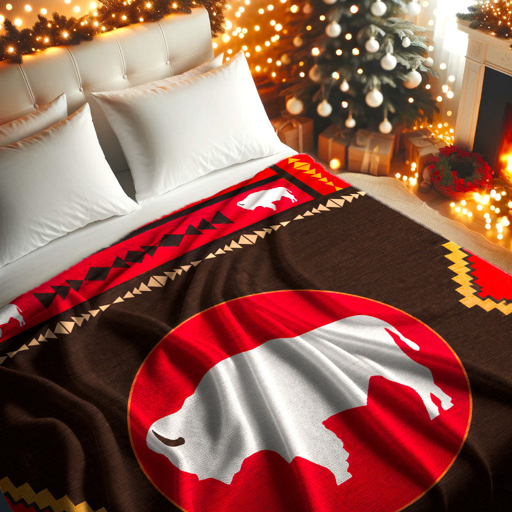 Sacred Buffalo Native Spirit Indigenous Bison Throw Decor Fleece Blanket