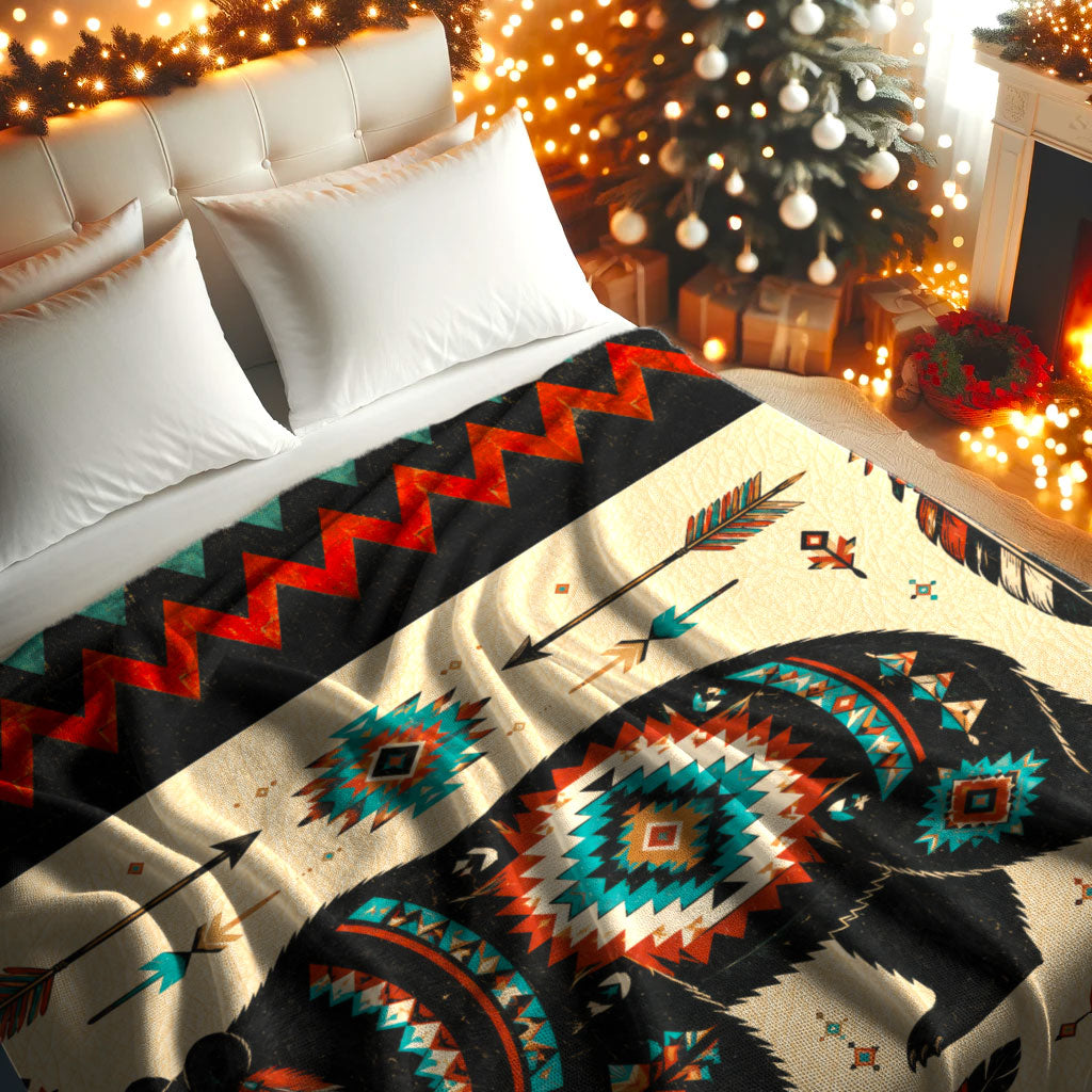 Native American Bear Fleece Blanket, Animal Spirit Gift