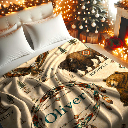 Custom Name Native American Animal Spirit Fleece Blanket