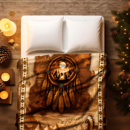Native American Dreamcatcher Spirit Animals Sacred Vision Design for Blanket