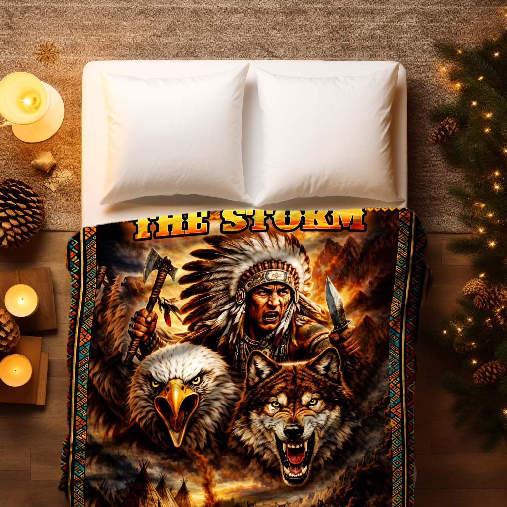 Native Warrior I Am The Storm Sacred Wildlife Fleece Blanket
