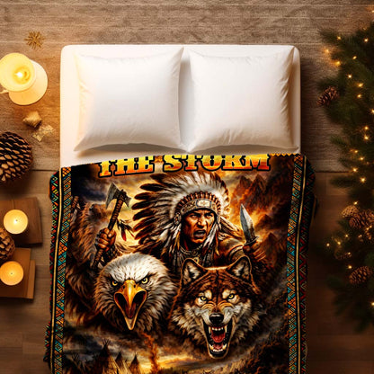 Native Warrior I Am The Storm Sacred Wildlife Fleece Blanket