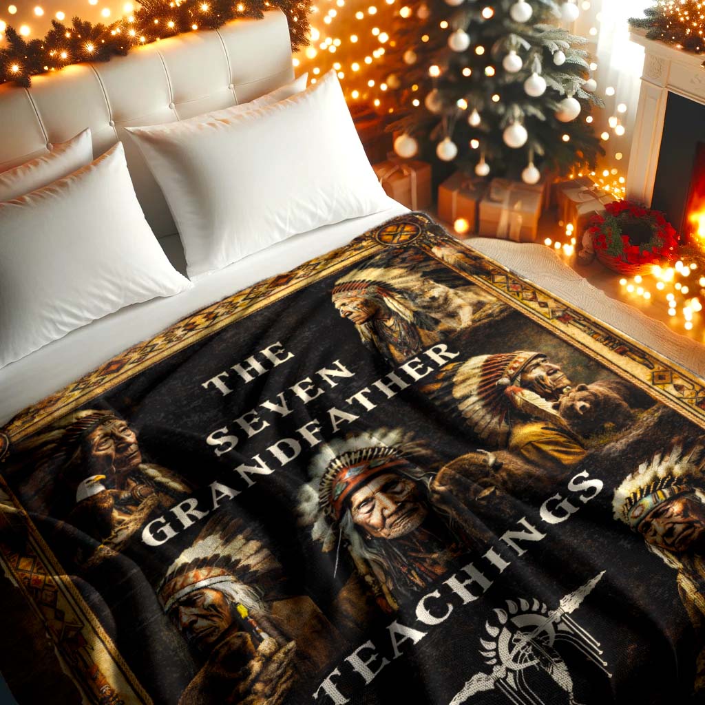 The Seven Grandfather Teachings - Native American Chiefs and Spirit Animal Design for Blanket