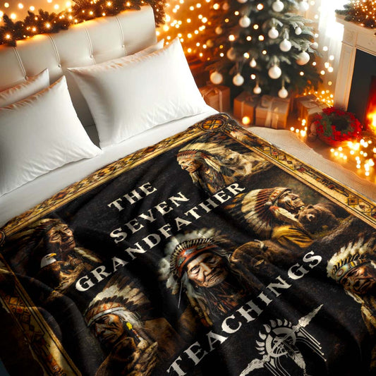 The Seven Grandfather Teachings - Native American Chiefs and Spirit Animal Design for Blanket