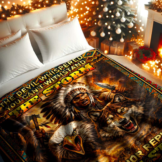Native Warrior I Am The Storm Sacred Wildlife Fleece Blanket