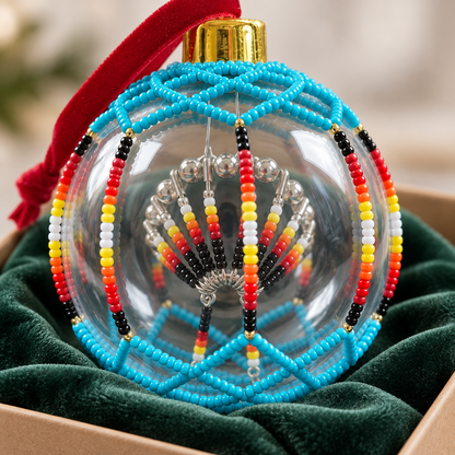 Red Beaded Christmas Ornament - Handmade Native Decor