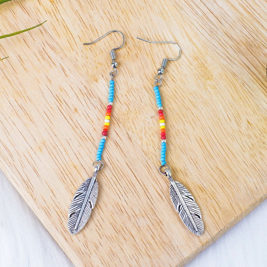 SALE 50% OFF - Blue Stick Pattern Beaded Handmade Earrings For Women