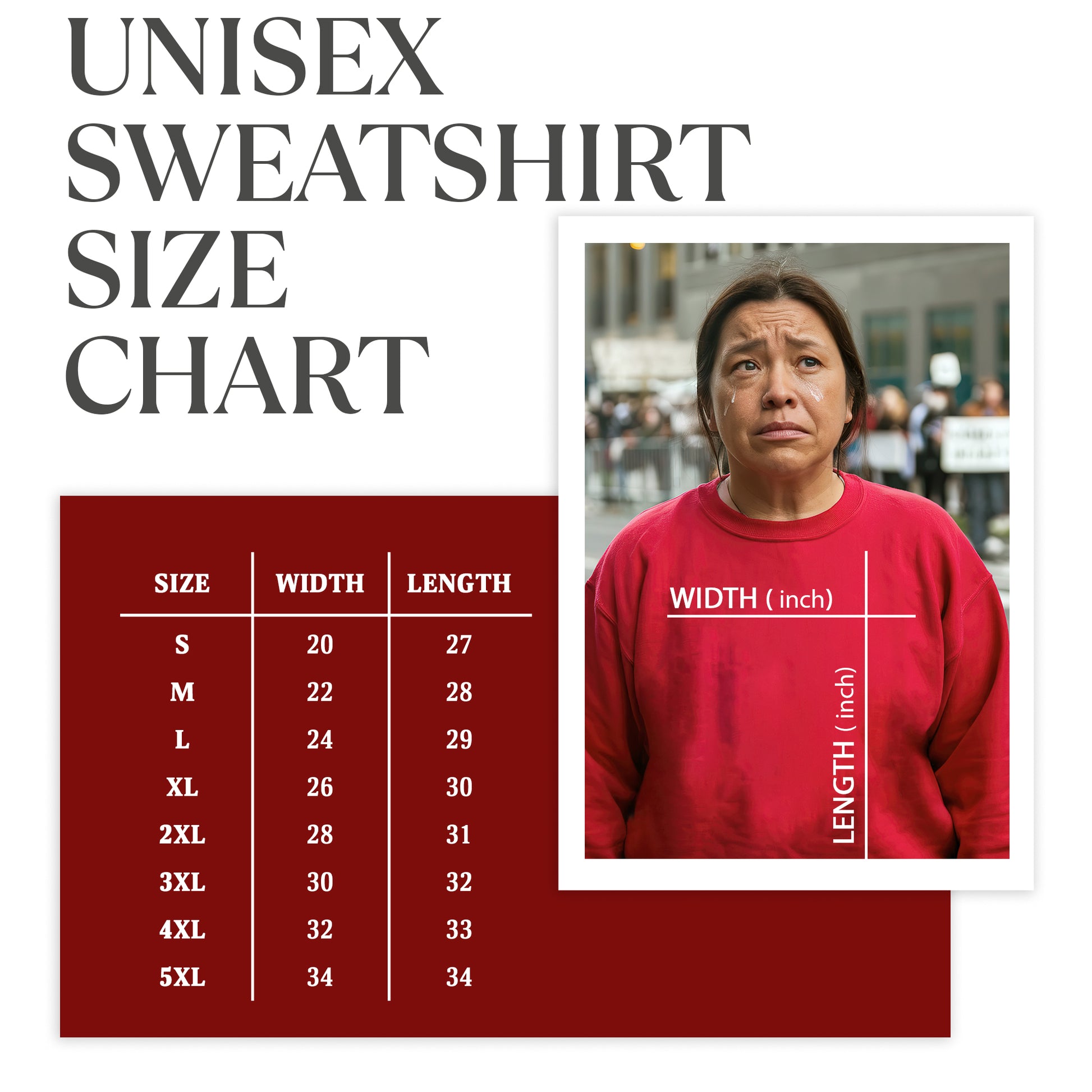 a women's sweat shirt size chart with a picture of a woman's