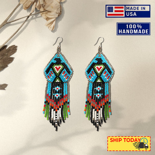 Blue Black Eagle Beaded Handmade Earrings For Women