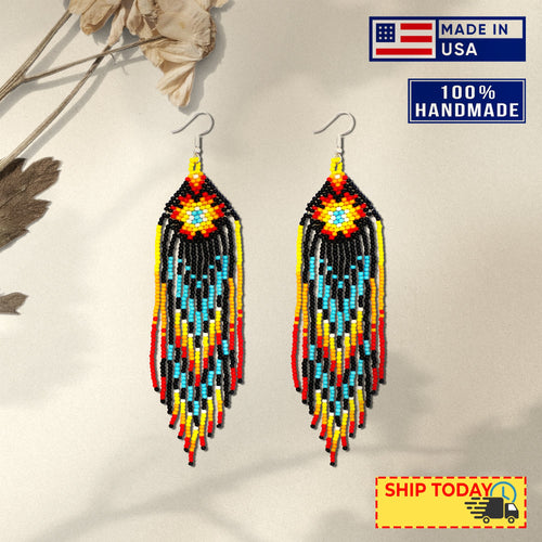 Black Star Sun Beaded Handmade Earrings For Women