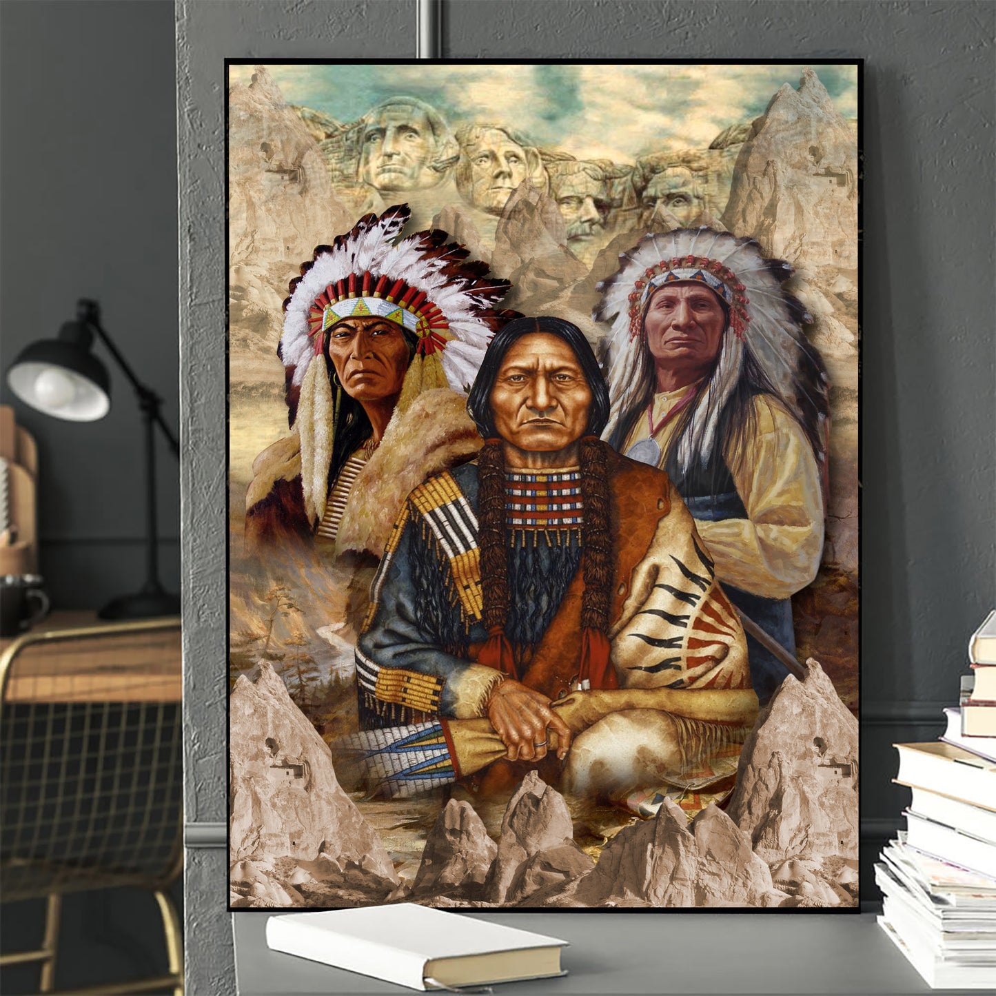 The Three Native American Chief Portrait Poster/Canvas