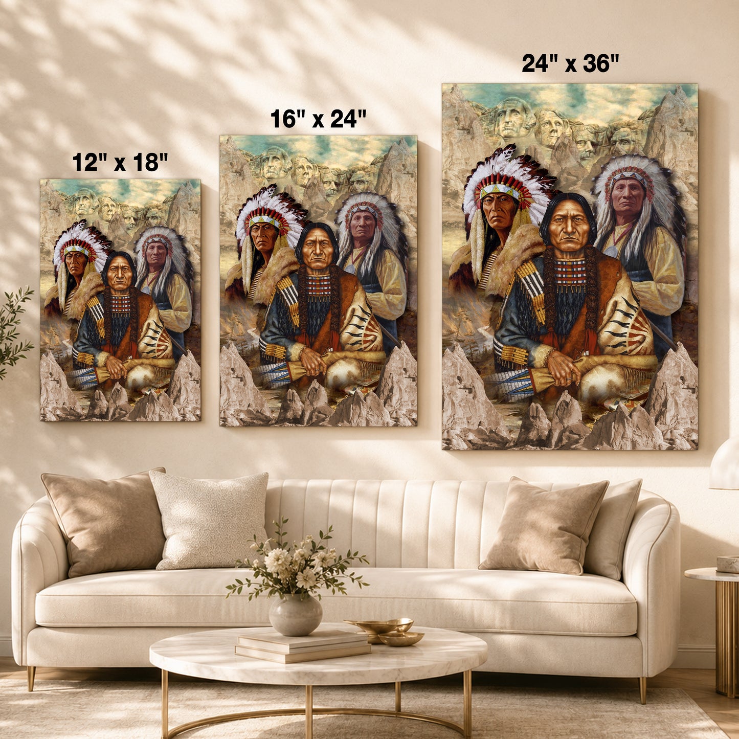 The Three Native American Chief Portrait Poster/Canvas