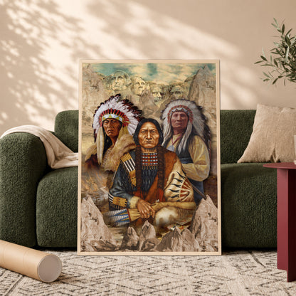 The Three Native American Chief Portrait Poster/Canvas