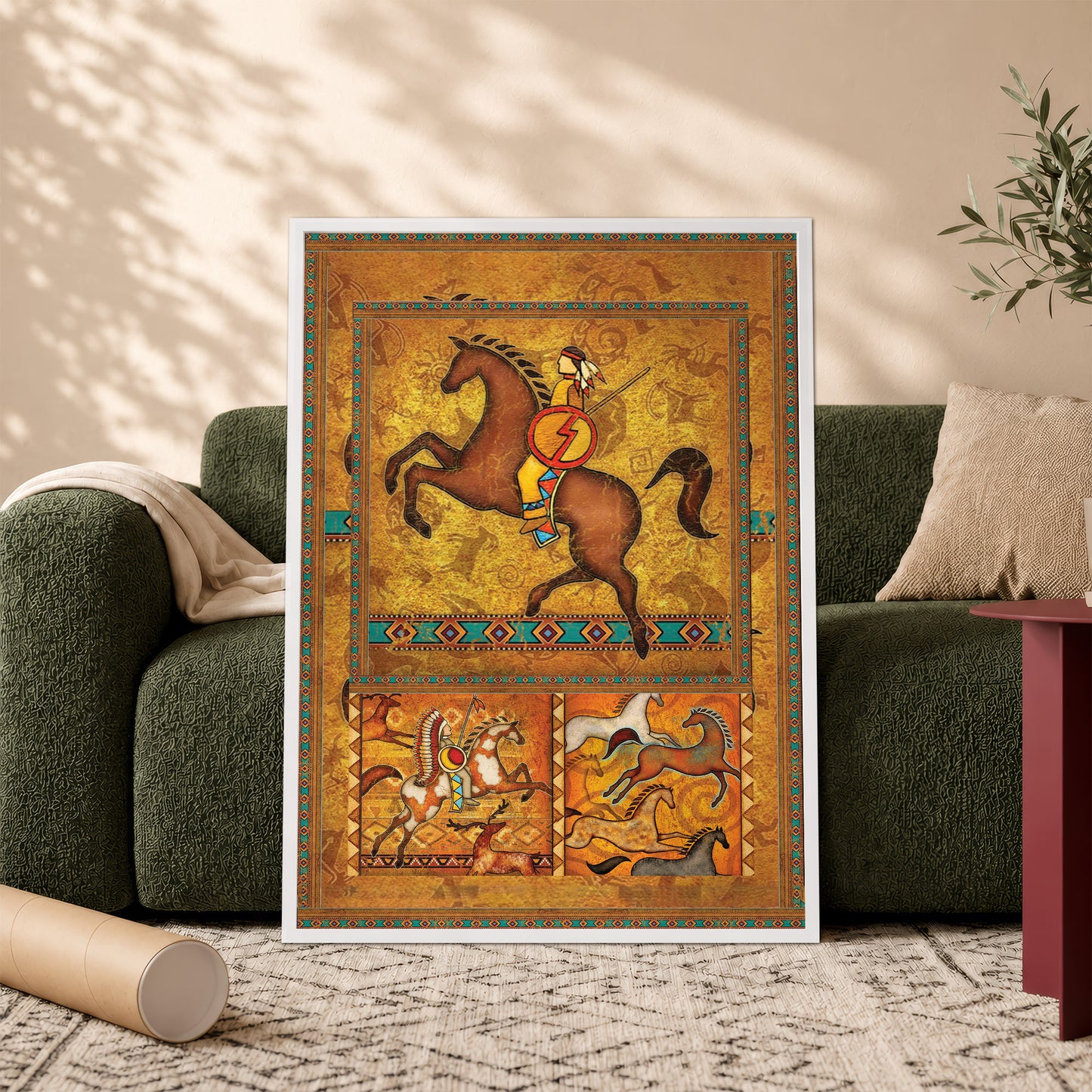 The Orange Native American Horse Poster/Canvas