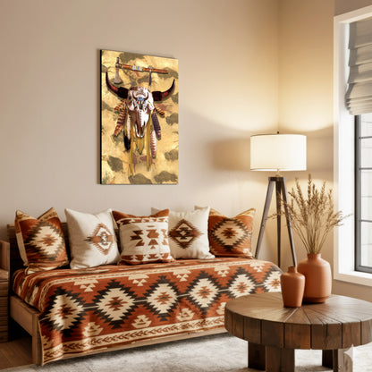 Buffalo Head Skull Feather Mark Poster/Canvas