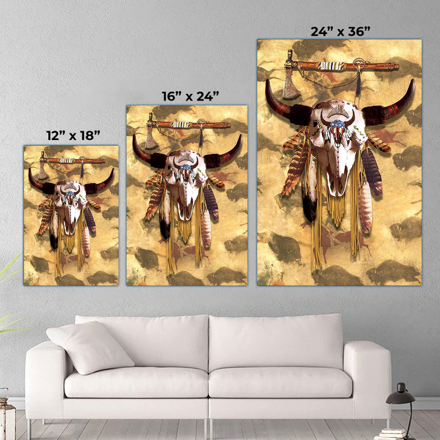 Buffalo Head Skull Feather Mark Poster/Canvas