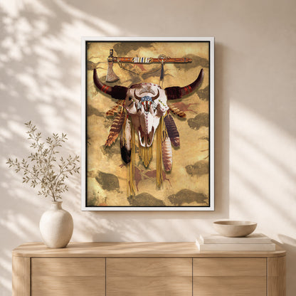 Buffalo Head Skull Feather Mark Poster/Canvas
