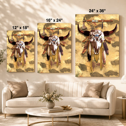 Buffalo Head Skull Feather Mark Poster/Canvas
