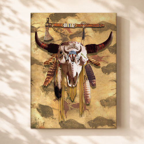 Buffalo Head Skull Feather Mark Poster/Canvas