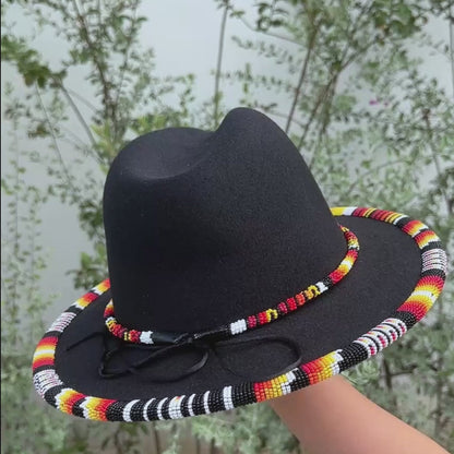 Orange Line Pattern Beaded Fedora Hatband for Men Women Beaded Brim with Native American Style