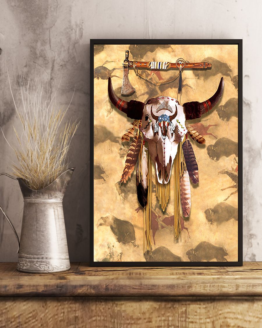 Buffalo Head Skull Feather Mark Poster/Canvas